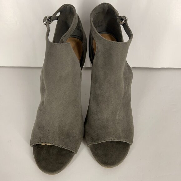 Christian Siriano Taupe / Green Faux Suede Open Toe High Heels Sz 8.5 - Picture 4 of 15